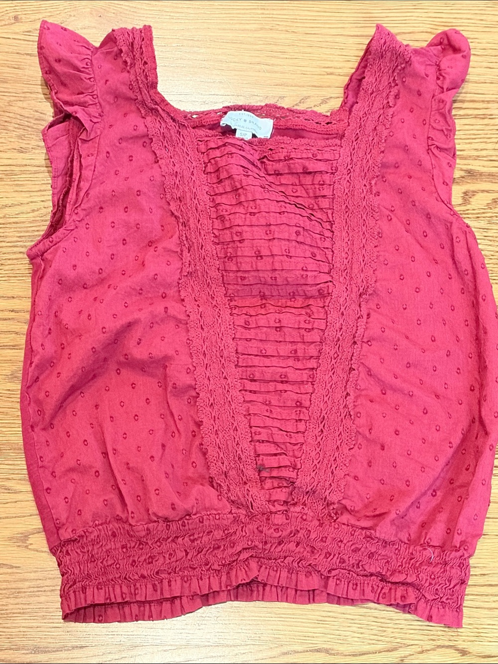 Lucky Brand Pink Ruffled Dot-Detail Top